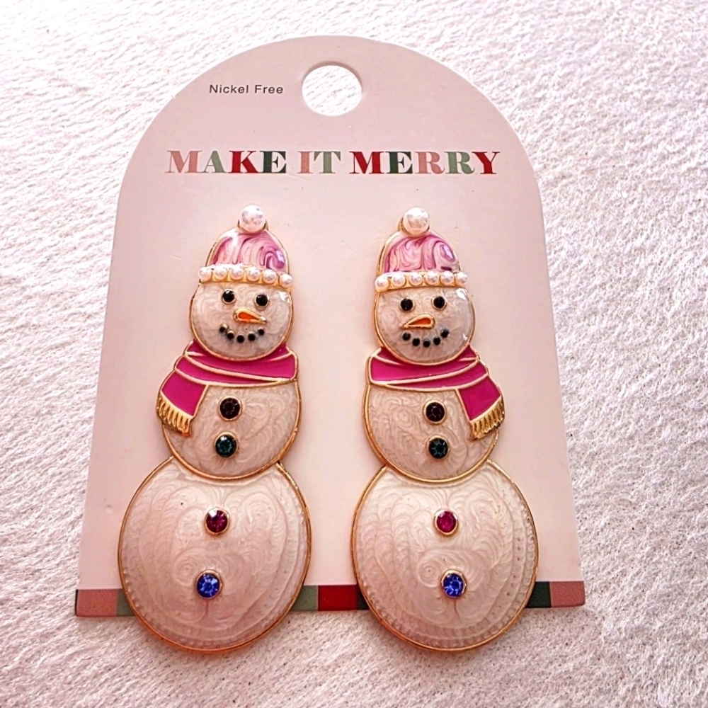 NWT Target exclusive MAKE IT MERRY Holiday Christmas Snowman Post Drop Earrings